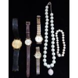 A COLLECTION OF LADIES AND GENTS WRISTWATCHES, together with simulated pearl necklace and bracelet