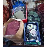 A LARGE COLLECTION OF FISHING ITEMS, to include rods, clothing, wire and sundries