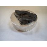 SILVER DESK PAPERWEIGHT, set with a Meteorite stone, 9cm dia
