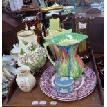 A PAIR OF EDWARDIAN ROYAL DOULTON VASES, a small Belleek vase and similar ceramics