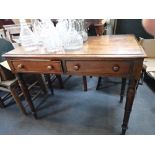 A WILLIAM IV MAHOGANY SIDE TABLE, fitted two drawers, 90cm wide