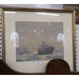 WALTER THOMAS: 'Mahronda', watercolour, with label 'Sketch for Painting owned by Brocklebank Line'