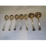 A COLLECTION OF SILVER SOUP SPOONS AND LADLES, (c.11.8oz)