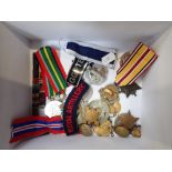 A COLLECTION OF MEDALS, Military badges, Royal Artillery cloth badge and other items