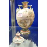 A BLUSH IVORY ROYAL WORCESTER VASE AND COVER with green raised decoration decorated with a