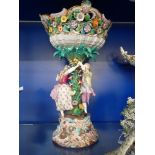 A MEISSEN PORCELAIN PEDESTAL BASKET, 19TH CENTURY, the open work flower encrusted rococo oval basket