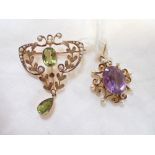 AN EDWARDIAN AMETHYST AND SEED PEARL BROOCH, together with a pendant (2)