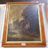 A 19TH CENTURY NAIVE OIL ON CANVAS PAINTING of a country scene signed 'C Spooner 1895'