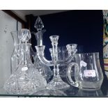 A CUT GLASS DECANTER WITH MATCHING CLARET JUG and similar glassware