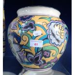 POOLE POTTERY: A 'ONE OFF' JARDINIERE, decorated with stylised flowers on a yellow ground, painted