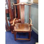 A HUANGHUALI YOKEBACK ARMCHAIR (SICHUTOU GUANMAOYI), 20TH CENTURY, with an arched crest rail