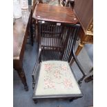 A VICTORIAN EBONISED AESTHETIC STYLE ARMCHAIR STAMPED 'GEC' and an Arts and Crafts style