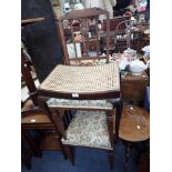 A PAIR OF EDWARDIAN CHAIRS AND A CANE SEATED STOOL