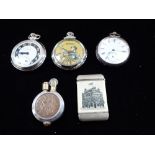 A COLLECTION OF POCKET WATCHES, a vesta case and lighter