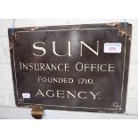 AN EARLY 20TH CENTURY ENAMEL SIGN, 'SUN INSURANCE OFFICE FOUNDED 1710 AGENCY' 30.5cm wide