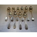 A QUANTITY OF SILVER FIDDLE PATTERN DESSERT SPOONS, (c.14oz)