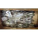 A COLLECTION OF SILVER PLATED FRUIT KNIVES and forks with similar plated cutlery