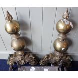 A PAIR OF BRASS ANDIRONS IN DUTCH LATE 17TH CENTURY STYLE, late 19th century, each with flambeau