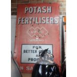 A VINTAGE ENAMEL SIGH, 'POTASH FERTILISERS UPCO BRAND' 122cm high