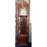 A CHINESE HARDWOOD LONG CASE CLOCK, with a German brass and silvered movement with moon, 210cm high,