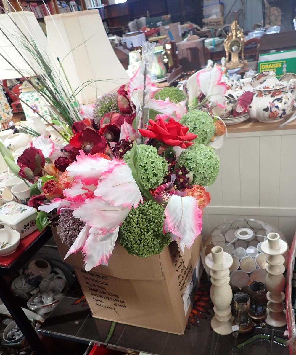 A COLLECTION OF 'SILK' FLOWERS and a large collection of baskets