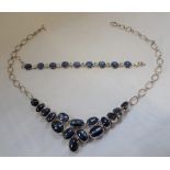A MODERN BLUE STONE NECKLACE AND MATCHING BRACELET, both stamped '925'