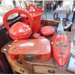 A CHINESE RED LACQUERED BOX, two cinnabar boxes and similar Oriental items