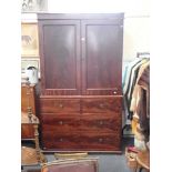 A 19TH CENTURY MAHOGANY LINEN PRESS (lacking trays and cornice), 125cm wide