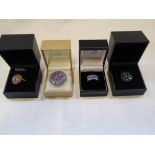 FOUR VARIOUS DRESS RINGS, all ring size O