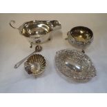 A COLLECTION OF MIXED SILVER, including bon bon dishes, Victorian silver salt and a cream jug (c.7.