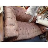 A BUTTON BACK CHESTERFIELD SOFA with bun feet, 197cm long