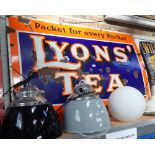 A LARGE EARLY 20TH CENTURY ENAMEL SIGN, 'LYONS TEA, A PACKET FOR EVERY POCKET, ALWAYS THE BEST'
