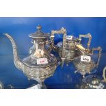 A VICTORIAN AESTHETIC PERIOD SILVER PLATED FOUR PIECE TEA SET