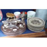 A COLLECTION OF POOLE POTTERY BARBARA LINLEY ADAMS STONEWARE PLATES, stoneware animals and four