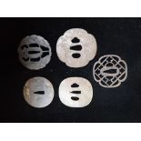 FIVE ASSORTED IRON TSUBA, EDO PERIOD (5)