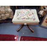 A 19TH CENTURY ROSEWOOD STOOL with needlework top