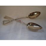 A LARGE VICTORIAN SILVER FIDDLE PATTERN BASTING SPOON, and a George III Old English pattern