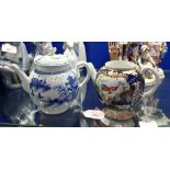 TWO WORCESTER TEAPOTS, 18TH CENTURY, one decorated in underglaze blue, 15cm high, the other with