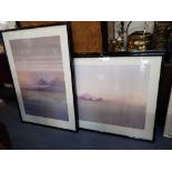 RIB BLOOMFIELD (B. 1948): Two pairs of large signed prints of mountainous landscapes in black