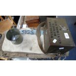 AN ARMY 'WIRELESS REMOTE CONTROL UNIT A' METAL BOX containing some equipment, with two canvas kit