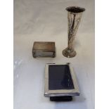 A SILVER VESTA CASE, silver spill vase and a silver photograph frame (c.3.2oz) (3)