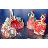 FOUR ROYAL DOULTON FIGURES; 'Sweet and Twenty', 'Lady Charmian', 'The Patchwork Quilt' and 'Top O'