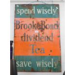 A VINTAGE ENAMEL SIGN,' BROOKE BOND DIVIDEND TEA, SPEND WISELY, SAVE WISELY', 76cm high