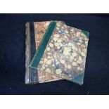 A 19TH CENTURY SCRAP BOOK, with leather binding and marbled boards and a scrapbook containing some