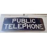 AN EARLY 20TH CENTURY ENAMEL SIGN, 'PUBLIC TELEPHONE' 84cm wide