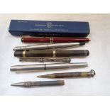 A COLLECTION OF VINTAGE PENS AND PENCILS, including a Conway Stuart with 14ct gold nib