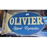 A VINTAGE ALUMINIUM DOUBLE SIDED SIGN, 'OLIVER TIPPED CIGARETTES' 49cm wide
