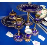 A FRENCH LIMOGES ENAMEL AND GILT-METAL DESK SET, CIRCA 1900 to include a TAZZA, , with 'jewelled'