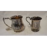 A SILVER CREAM JUG, with gilt-wash interior and a metalware christening mug (c.4.3oz) (2)