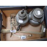 A CHINESE PEWTER TEAPOT, plated toast racks and similar items